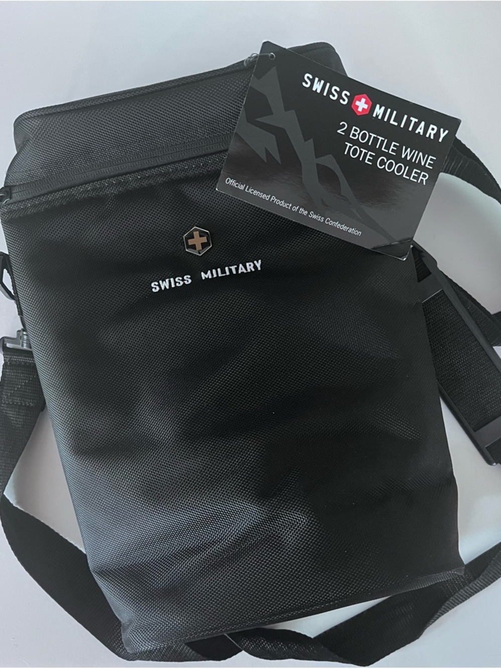 Swiss + Military Black 2-Bottle Insulated Wine Tote NWT